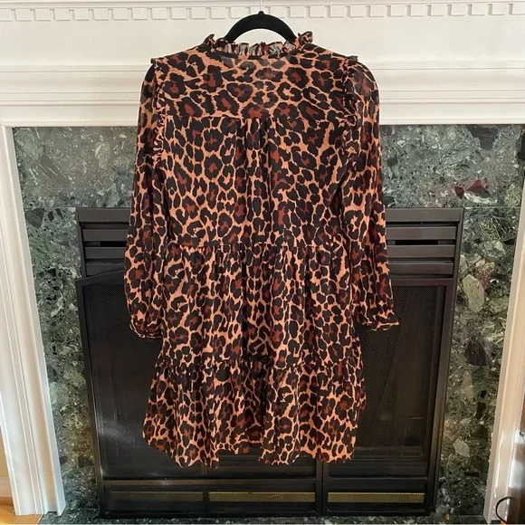 J. Crew Tie-Neck Dress in Leopard Crinkle Chiffon, size XXS, NWT - Picture 3 of 16
